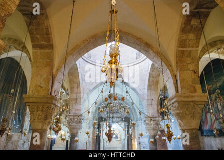 Chandeliers at a church in Jerusalem, Israel Stock Photo