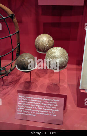 Early baseball designs from 1855 to 1890s, National Baseball Hall of Fame and Museum , Cooperstown, United States. Stock Photo