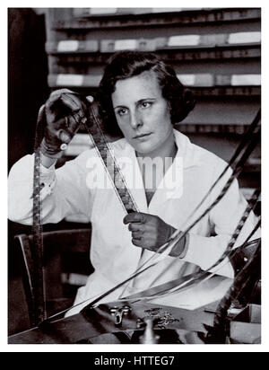 Leni Riefenstahl Adolf Hitlers favourite propaganda film maker editing film. Stock Photo