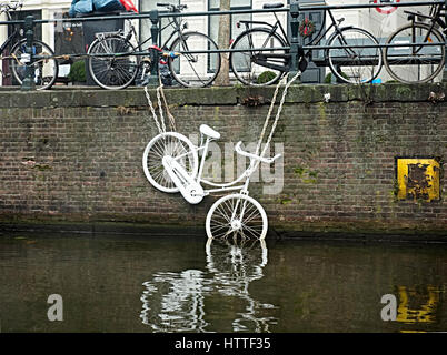 Beautiful white bike in Amsterdam Stock Photo