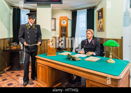 Moscow, Russia - March 11.2017 Wax figures of railway workers in Museum of a Moscow Railway Stock Photo