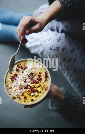 Yellow smoothie with pineapple and curcuma Stock Photo