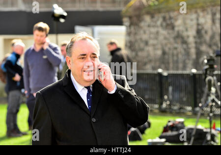 Alex Salmond MP on College Green, talking on his mobile phone March 2017 Stock Photo