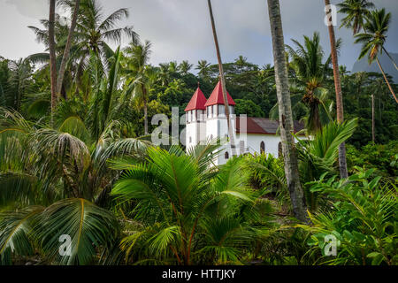 Haapiti church in Moorea island jungle, landscape. French Polynesia Stock Photo