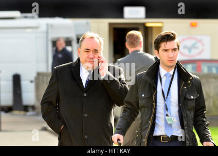 Alex Salmond MP on College Green, talking on his mobile phone March 2017 Stock Photo