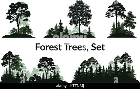 Landscapes, Trees Silhouettes Stock Vector