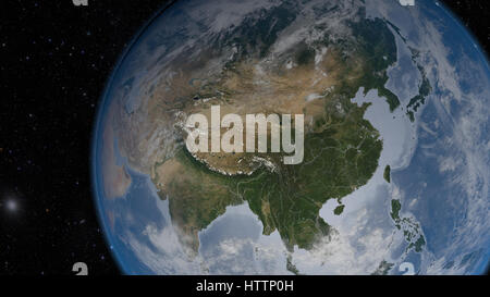 Asian part of the world. 3D earth render. Daylight. Elements of this image furnished by NASA. Stock Photo