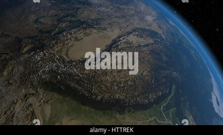 Tibetian plateau, himalayas, taklamakan and gobi deserts with highly detailed 3d terrain. Elements of this image furnished by NASA. Stock Photo