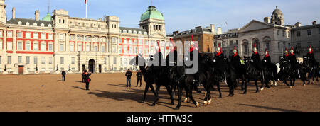 The Household Cavalry, changing the guard at Horse guards parade, Westminster; London City Stock Photo