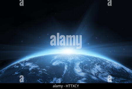 Planet earth with sunrise in the space Stock Photo