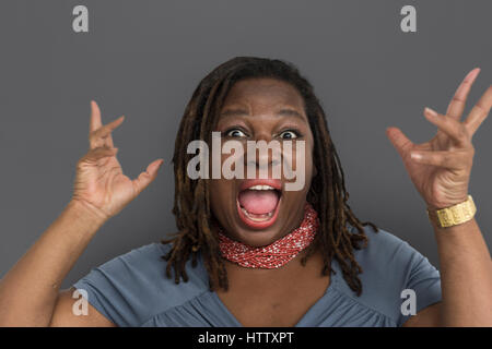 African Descent Woman Open Mouth Portrait Stock Photo