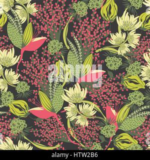 Floral seamless pattern. Hand drawn creative flower. Colorful artistic background with blossom. Abstract herb Stock Vector