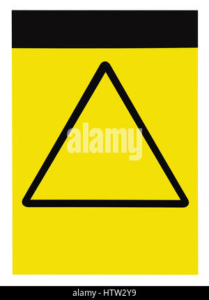 Blank customizable yellow black triangle general caution warning attention sign label, isolated vertical copy space closeup Stock Photo