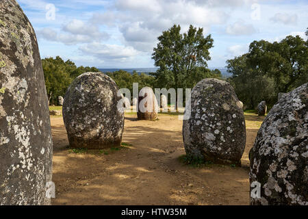 Almendres Cromlech, Guadalupe, Evora, Alentejo, Portugal. Stock Photo