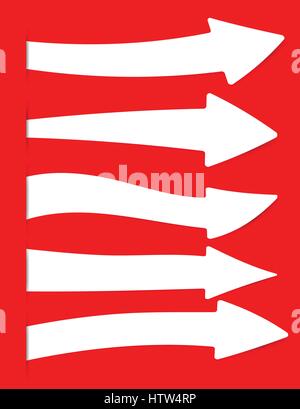 White vector arrows banner, directional sign inserted into red cut paper Stock Vector