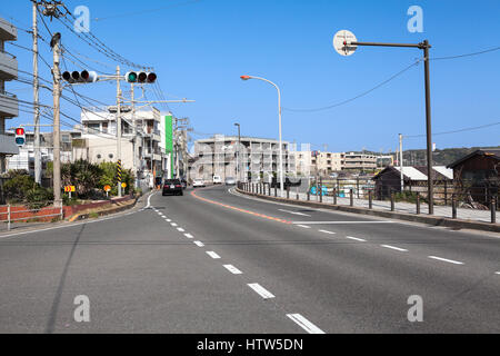 KAMAKURA, JAPAN - CIRCA APR, 2013: Streets and roads of Kamakura town. Kamakura is a small town in Kanagawa Prefecture on coastline of Pasific ocean Stock Photo