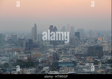 London skyline, Nat West/Tower 42, Gherkin Canary Wharf seen from the BT Tower Stock Photo