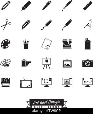 Collection of 25 solid art and design related vector icons Stock Vector