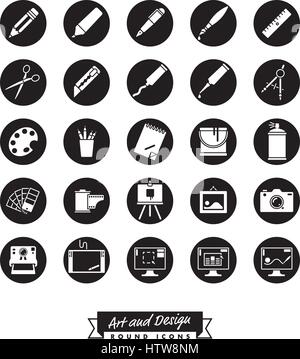 Collection of 25 round art and design related vector icons Stock Vector