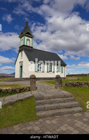 Thingvellir Church in Thingvellir national park in Iceland, June 2015, vertical picture Stock Photo