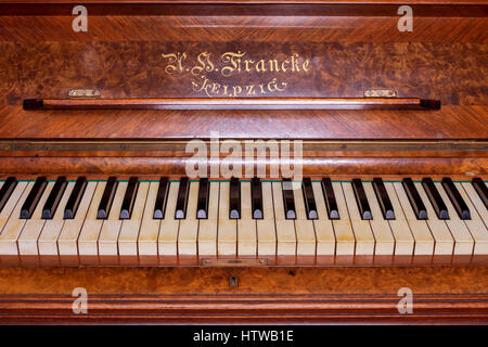 Piano keys of an old German piano close up Stock Photo
