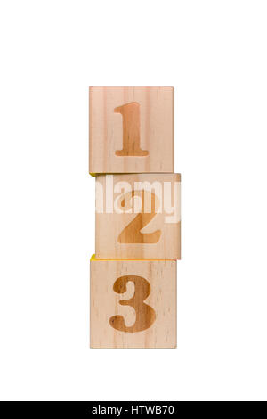 Vertically Stacked Wooden Numbers Blocks (with clipping path) Stock Photo