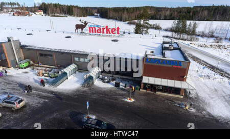 NUIJAMMAA, FINLAND - CIRCA FEB, 2017: The Laplandia market by Atma trade OY. Finland’s cheapest store is located on Russian-Finnish border. The most p Stock Photo