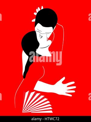 vector couple performing flamenco dance Stock Vector