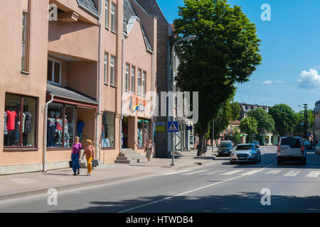 Shopping in the Main Street of Siluté, Neman River delta, Lithuania,  Baltic States, Eastern Europe Stock Photo