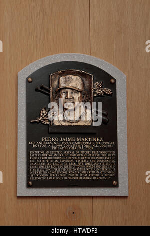 Memorial plaque pitcher Pedro Martinez for in the Hall of Fame Gallery, National Baseball Hall of Fame & Museum, Cooperstown, NY, USA. Stock Photo