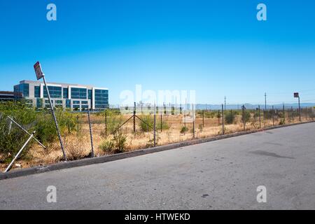 Site of the Golden State Warriors basketball team's new stadium, Chase Center, as it appeared in June of 2016, before construction of the stadium had begun, in the Mission Bay neighborhood of San Francisco, California, June 27, 2016. Stock Photo