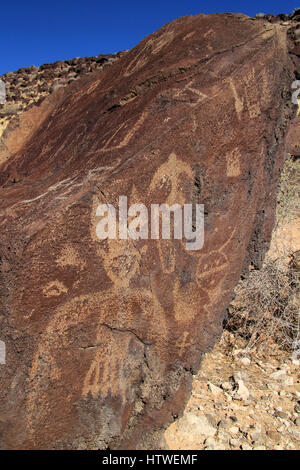 Ancient Native American Rock Art at Petroglyph National Monument in Albuquerque, New Mexico Stock Photo