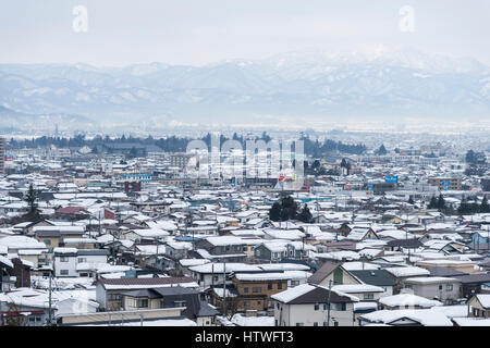 General view of Aizuwakamatsu City, view from Mt.Iimori, Aizuwakamatsu City, Fukushima Prefecture, Japan Stock Photo