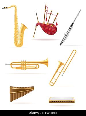 wind musical instruments set icons stock vector illustration isolated on white background Stock Vector