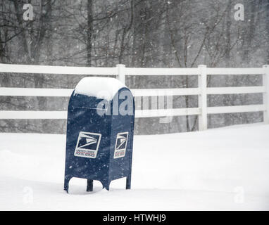 A mailbox in a snow storm Stock Photo