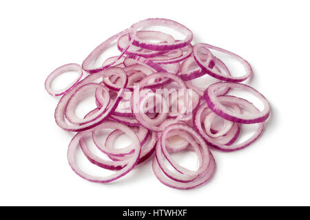 Fresh raw red onion rings on white background Stock Photo