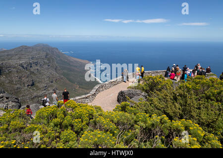 Table Mountain Cape Town South Africa - visitors at the top on a sunny day.