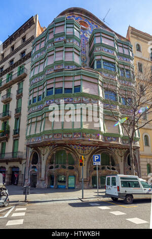 Casa Comalat (the rear façade), 1909-1911 by architect Salvador Valeri i Pupurull in Carrer Corsega 316,  Barcelona, Spain. Stock Photo