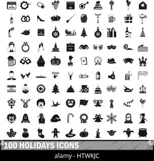 100 holidays icons set in simple style Stock Vector