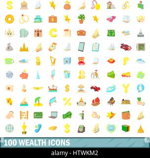 100 wealth icons set, cartoon style Stock Vector