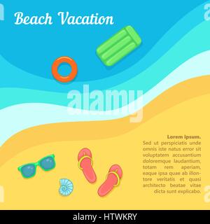 Sea rest concept beach swimming, cartoon style Stock Vector