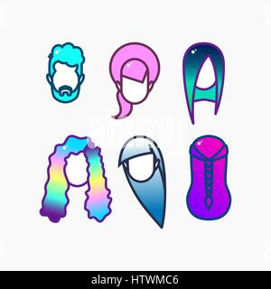 Dyed hair icon set.  Stock Vector