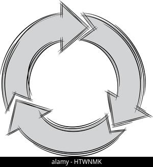 Illustration of Cute Cartoon Doodle of Three Circular Arrows. Vector EPS8. Stock Vector