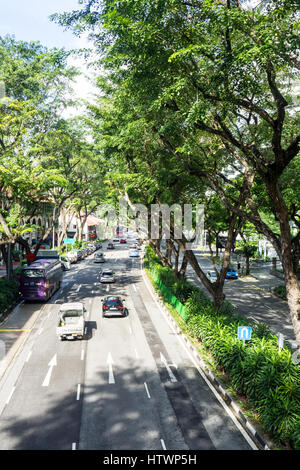 Tree lined dual carriageway Beach Road Singapore. Stock Photo