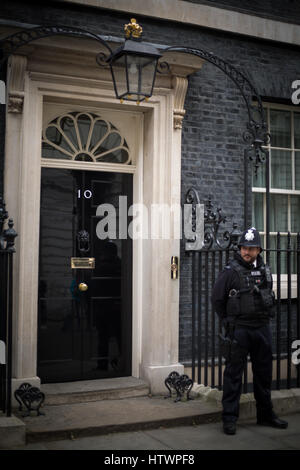 The door at No. 10 Downing Street, London, England. Home to the British Prime Minister. Stock Photo