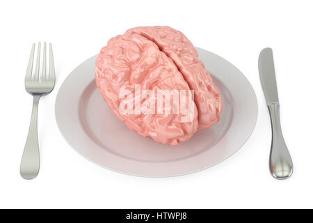 plate with brain, 3D rendering isolated on white background Stock Photo