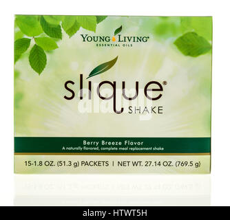 Winneconne, WI - 22 February 2017:  Package of Young Living slique shake on an isolated background. Stock Photo