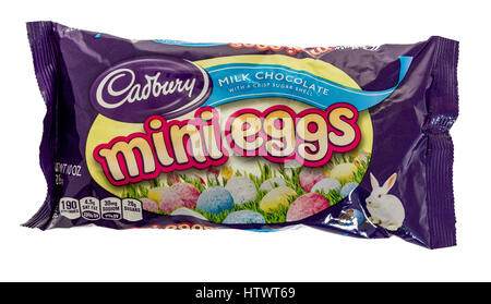 Winneconne, WI - 24 February 2017:  Bag of Cadbury mini eggs on an isolated background. Stock Photo
