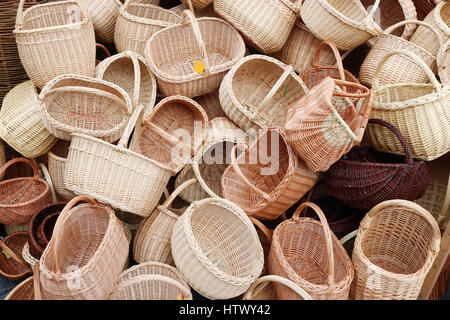 Street sale of objects of national trade - baskets, wattled from willow rods Stock Photo
