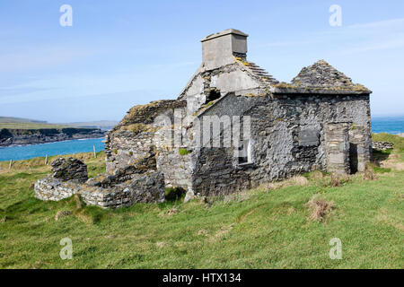 Old abandoned ruined Irish cottage on the wild Atlantic way, Valentia Island, County Kerry, Ireland